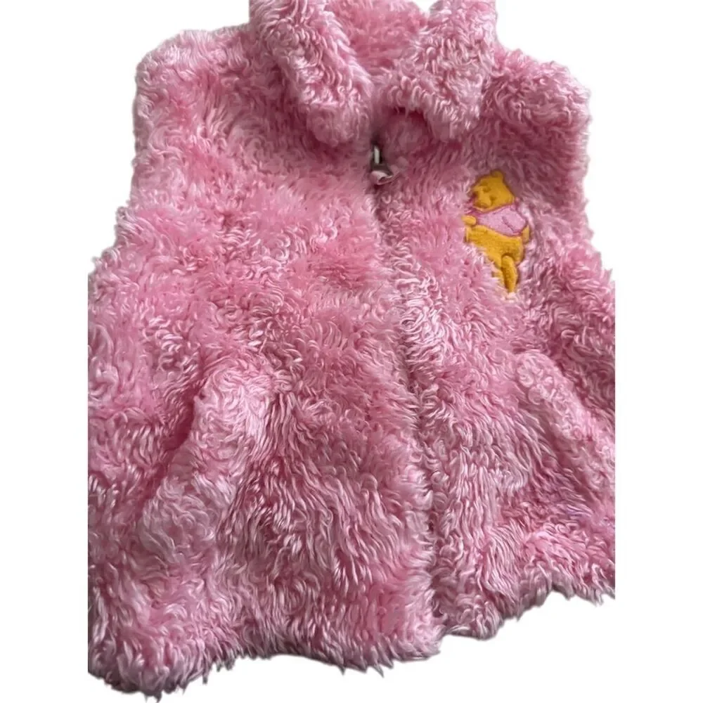 Disney  Pink Faux Fur Vest Winnie the Pooh Embroidery Size 18 months
